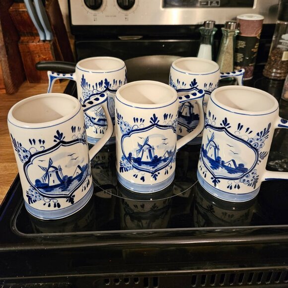 5 Delft Blue Heineken Beer Stein Mugs made in Holland - Picture 1 of 6